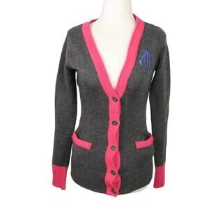 Vintage Y2K Tommy Girl charcoal grey and pink knit cardigan sweater S